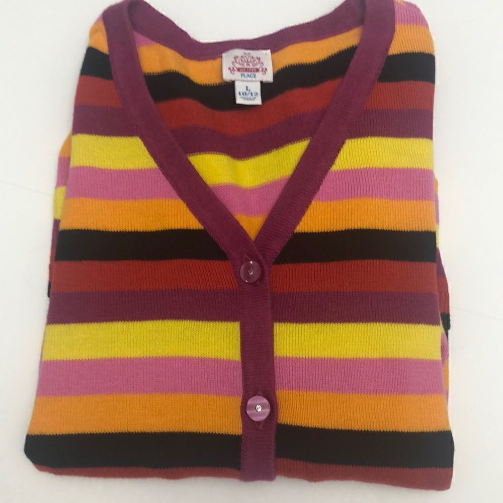 Multi Colored Striped Button Down LS Girls Sweater.